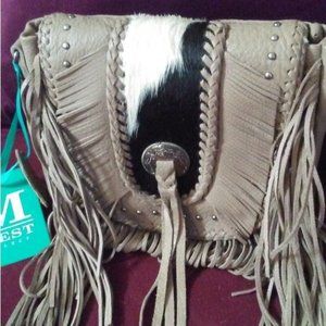 Montana West Hair-on Leather Crossbody Purse LTGRY